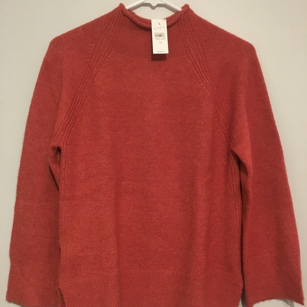 LOFT Striped Slit Mockneck Sweater